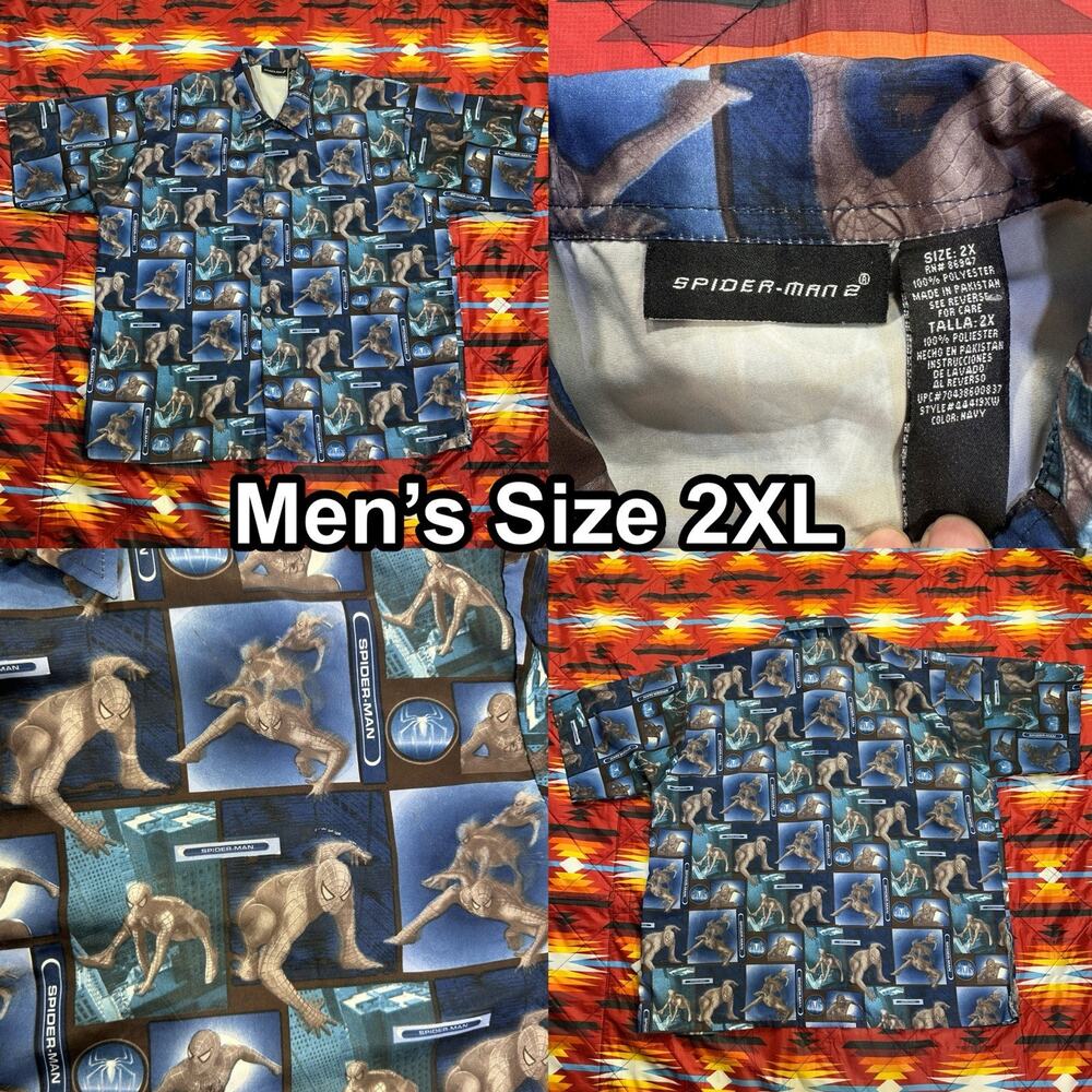 Vintage Y2K Spider-Man 2 Movie (2004) AOP Button Up Shirt Men’s Size 2XL